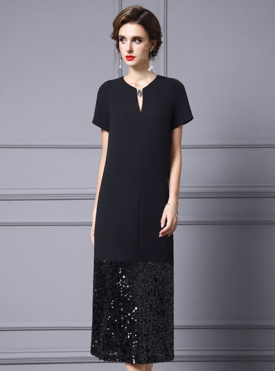 Black Sequins V-neck Mother Of The Bride Dress