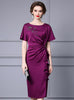 Purple Satin Short Sleeve Mother Of The Bride Dress
