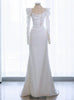White Satin Long Sleeve Pleats Wedding Dress