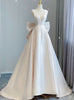 Simple Ivory Satin V-neck Backless Bow Wedding Dress