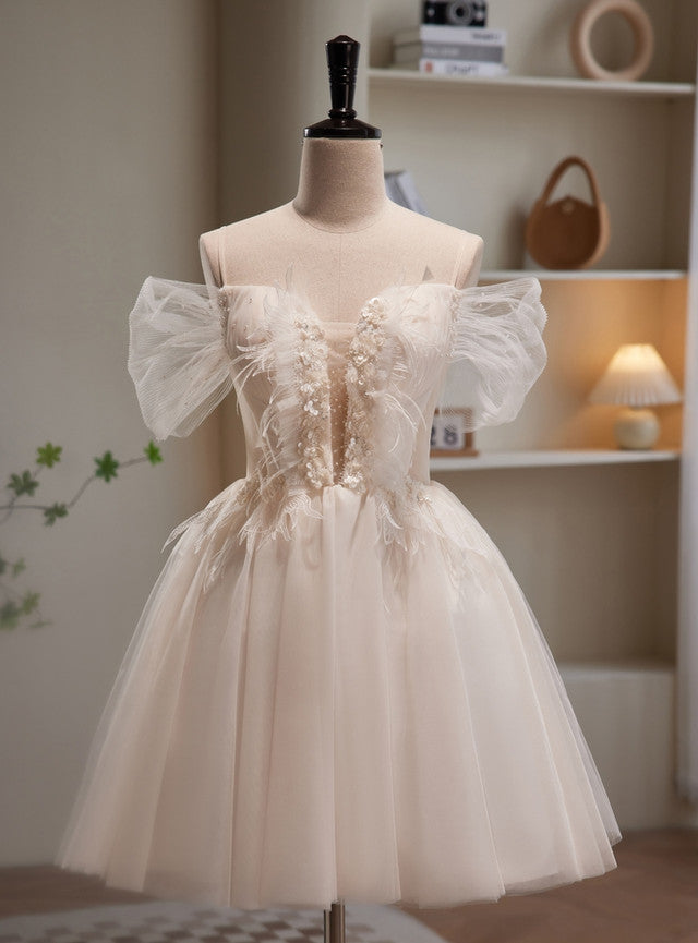 Ivory Tulle Off the Shoulder Sequins Homecoming Dress