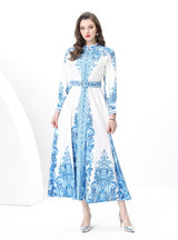 Retro National Print Slim Breasted Dress