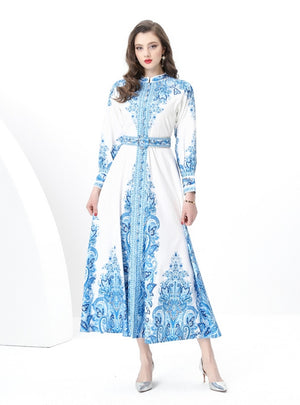 Retro National Print Slim Breasted Dress