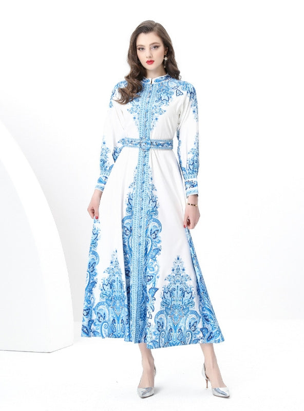 Retro National Print Slim Breasted Dress