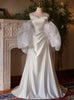 White Satin Pleats Strapless Wedding Dress