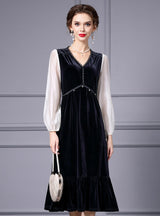 Black V-neck Velvet Mother Of The Bride Dress