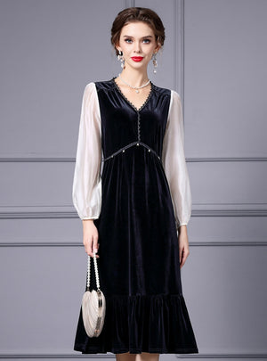 Black V-neck Velvet Mother Of The Bride Dress