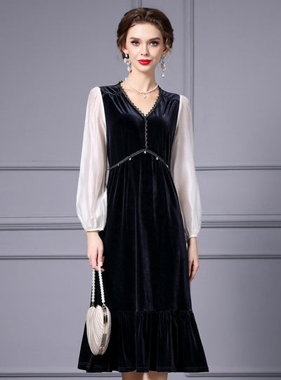 Black V-neck Velvet Mother Of The Bride Dress