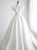 White Satin Puff Sleeve Backless Wedding Dress