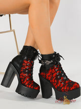Retro Lace Red High-heeled Thick-heeled Platform Boots