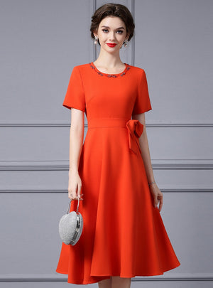 Orange Short Sleeve Mother Of the Brides Dress