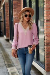 Solid Color V-neck Long Sleeve Chiffon