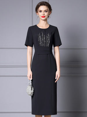 Black Short Sleeve Beading Mother of the Bride Dress