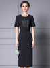 Black Short Sleeve Beading Mother of the Bride Dress