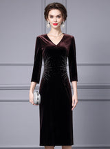 Burgundy Velvet Short Sleeve Mother Of The Bride Dress