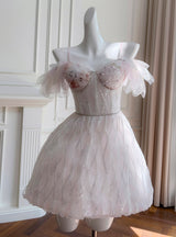 White Tulle Straps Beading Sequins Prom Dress