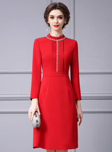 Red Long Sleeve Beading Mother Of The Bride Dress