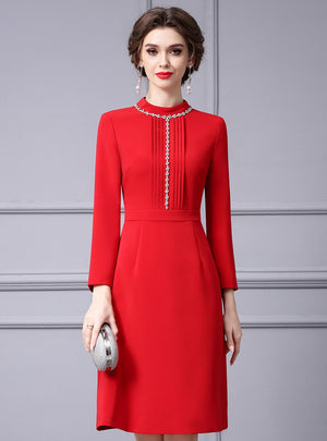 Red Long Sleeve Beading Mother Of The Bride Dress