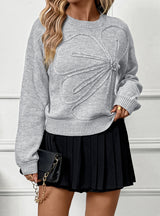 Solid Color Three-dimensional Flower Round Neck Sweater