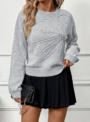 Solid Color Three-dimensional Flower Round Neck Sweater