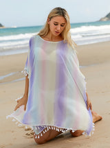 Round Neck Bat Sleeve Rainbow Dress Beach Cover Up