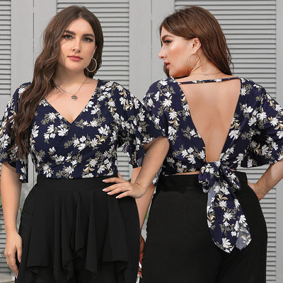 Sexy Deep V-Neck Loose Print Top