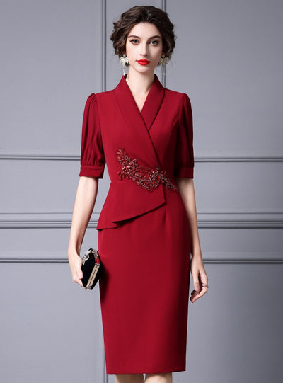 Burgundy V-neck Beading Crystal Mother Of The Bride Dress