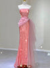 Pink Mermaid Sequins Strapless Prom Dress