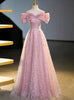 Pink Tulle Sequins Off the Shoulder Prom Dress