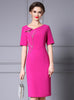 Fuchsia Short Sleeve Beading Mother Of The Bride Dress