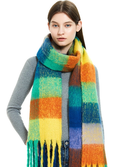 Thick-bearded Four-grid Thick Double-sided Plaid Scarf