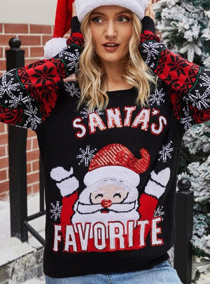 Christmas Embroidery Round Neck Sweater
