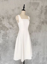 White Square Neck Short Wedding Dress