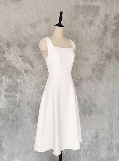 White Square Neck Short Wedding Dress