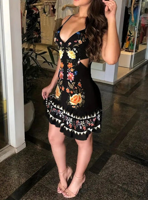 Sexy Sleeveless Suspender Print Dress
