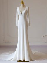 White Mermaid Appliques Long Sleeve Wedding Dress