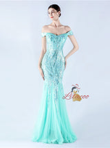 Mermaid Sequins Off the Shoulder Beading Prom Dress