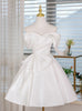 White Satin Pleats Bow Homecoming Dress