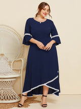 Lace Stitching Round Neck Mid-sleeve Loose Dress