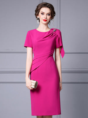 Fuchsia Short Sleeve Mother Of The Bride Dress