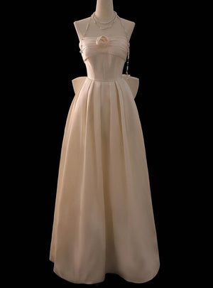Ivory Satin Strapless Pleats Bow Wedding Dress