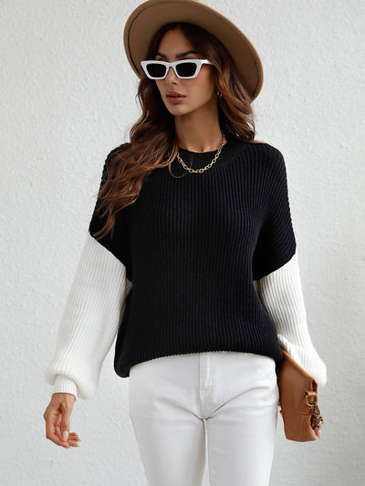 Round Neck Long Sleeve Striped Loose Sweater