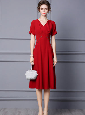 V-neck Short Sleeve Mother Of The Bride Dress