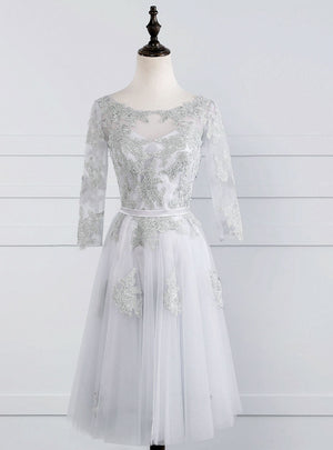 Gray Tulle Appliques Short Sleeve Homecoming Dress