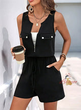 Sleeveless Zipper Pocket Leisure Jumpsuit
