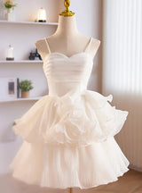 White Spaghetti Strap Tulle Pleats Homecoming Dress