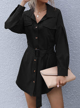 Retro Slim Long Sleeve Solid Color Black Shirt