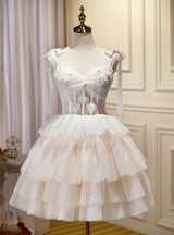 Ivory Tulle Beading Lace Homecoming Dress