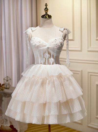 Ivory Tulle Beading Lace Homecoming Dress