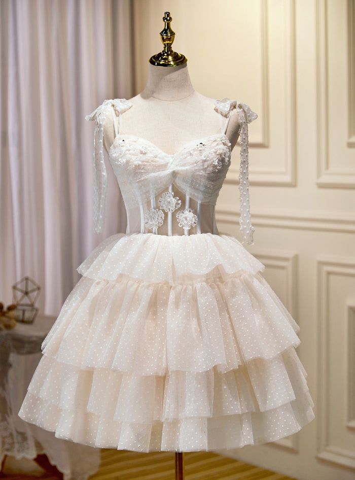 Ivory Tulle Beading Lace Homecoming Dress
